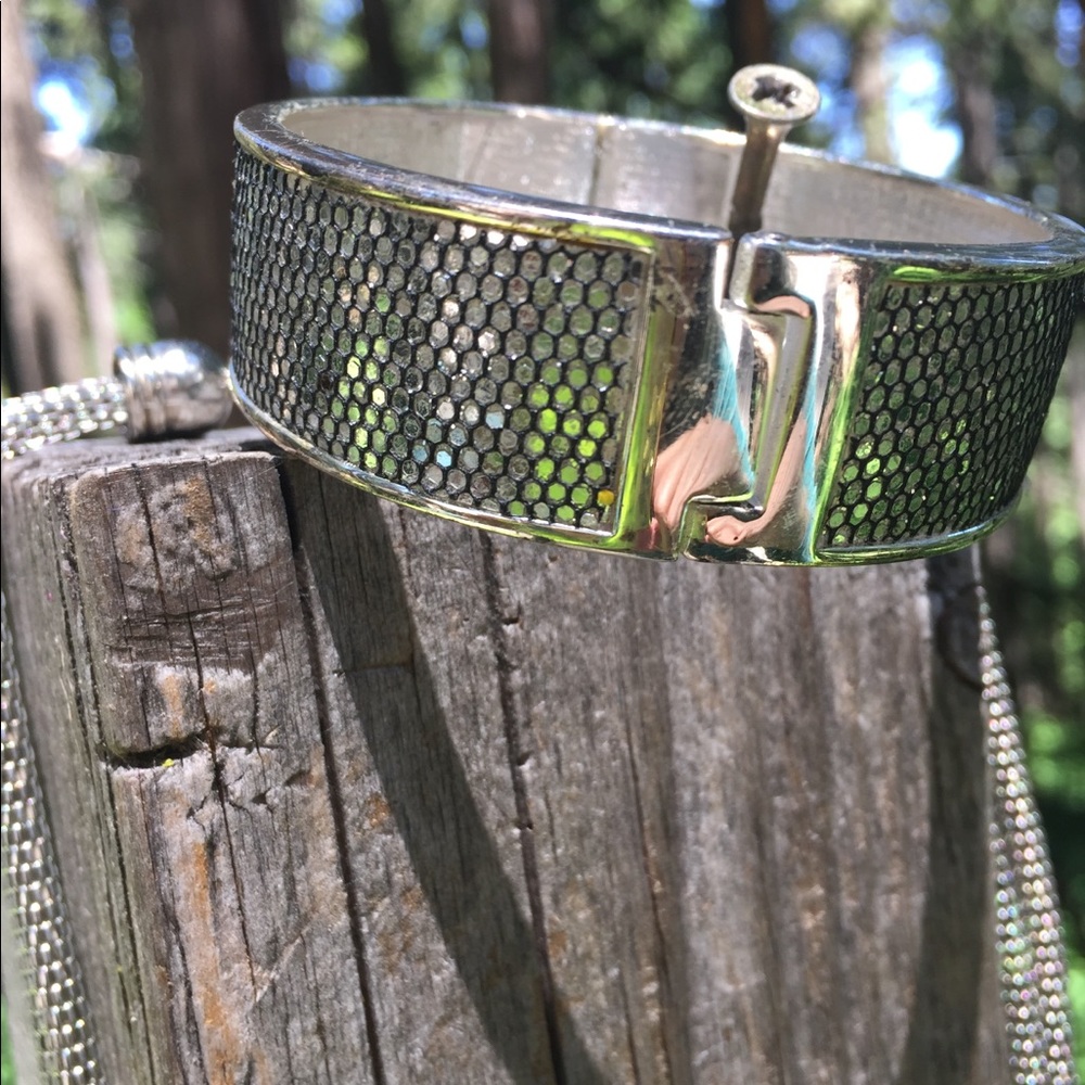 Silver Bangle Bracelet Silver Statement Chunky Ch… - image 2